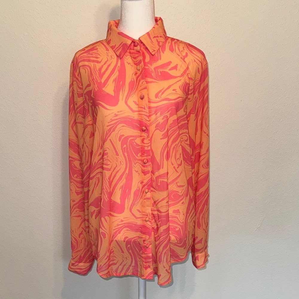 Princess Polly Marble Mae Orange and Pink Swirl Button-Down Shirt